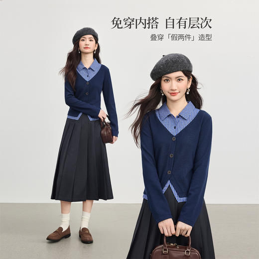 【10/1新品】熙世界耶鲁miu系假两件卫衣女2025秋季新款学院风条纹衬衫领上衣 商品图1