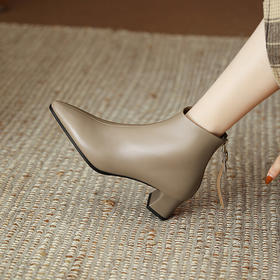 【预售5天】巨舒适~软羊皮粗跟法式及裸靴短靴女秋冬新款尖头切尔西单靴LG&2363-35