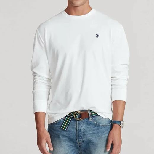 R.L拉夫** 小马刺绣 美单260克重磅纯色打底圆领长袖T恤 男女情侣款 商品图1