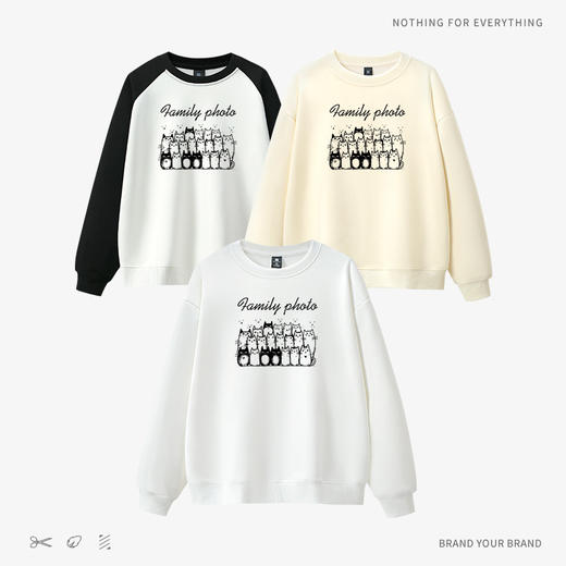 高品质美式圆领重磅卫衣女秋冬新款休闲喵的全家福印花宽松大码 商品图3