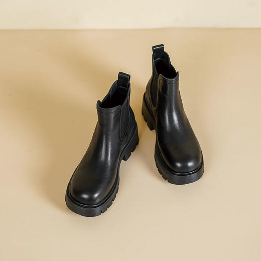 Westory2025年冬季简约方头厚底牛皮休闲马丁靴百搭酷帅短靴S25DS86211 商品图6