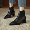 【预售5天】巨舒适~软羊皮粗跟法式及裸靴短靴女秋冬新款尖头切尔西单靴LG&2363-35 商品缩略图2