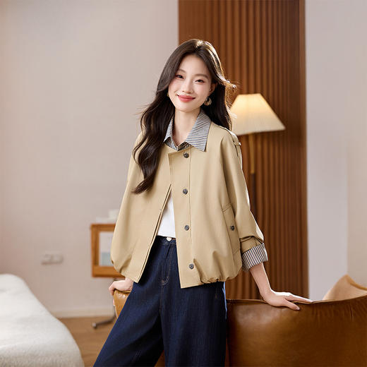 假两件拼接衬衫领短外套，通勤穿搭设计感上衣HR-1035 商品图3