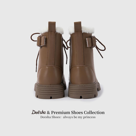 笛莎Deesha 女童童鞋2025冬季新款短筒加绒皮靴 商品图4