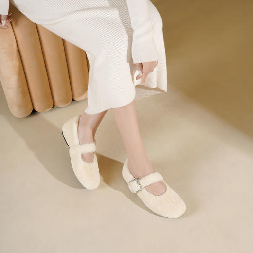 Westory2025年冬季羊毛玛丽珍圆头平底绒里舒适保暖单鞋S25DM86041 商品图4
