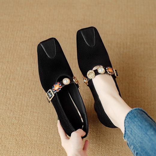 【预售5天】新款法式金属一字扣带玛丽珍女鞋浅口低跟方头小香风单鞋女NJMK&K1131-1 商品图3