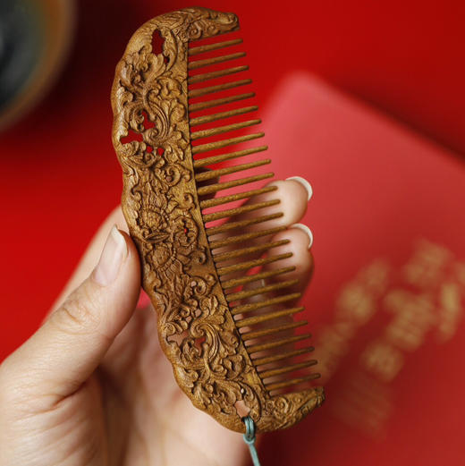 【青山特惠】精品 金丝楠【西番莲纹】木梳   s11 商品图2