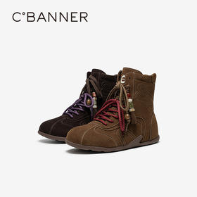 千百度内增高复古德训鞋女高帮美拉德薄底休闲鞋增高鞋短靴A25525708