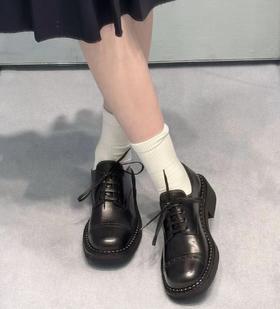 重磅渠道   缪英伦机车风乐福鞋  水染油蜡小牛皮  厚底系带皮鞋 橡胶大底