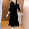 春秋新款2025贵夫人阔太太黑色金丝绒拼接连衣裙女 商品缩略图0