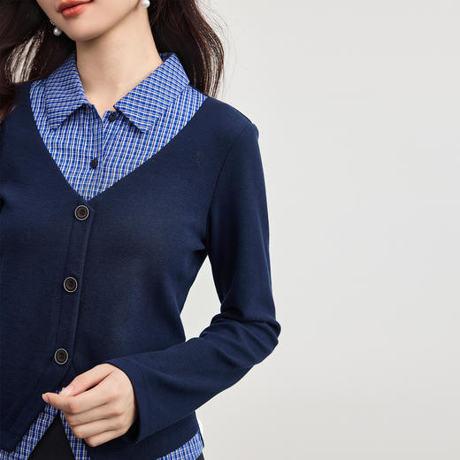 【10/1新品】熙世界耶鲁miu系假两件卫衣女2025秋季新款学院风条纹衬衫领上衣 商品图2