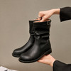 西遇复古中筒骑士靴女新款秋季英伦风圆头褶皱堆堆靴黑色短靴D0047434 商品缩略图6