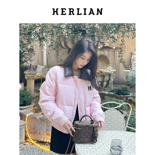HERLIAN 冬季新品蕾丝边毛毛领羽绒服 短款外套女 商品图1