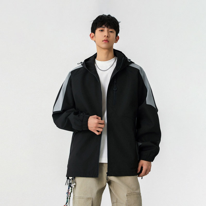 半身缘男装 春季百搭连帽外套拼接撞色宽松夹克外套261112U01310045
