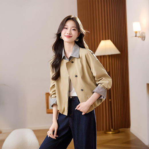 假两件拼接衬衫领短外套，通勤穿搭设计感上衣HR-1035 商品图1