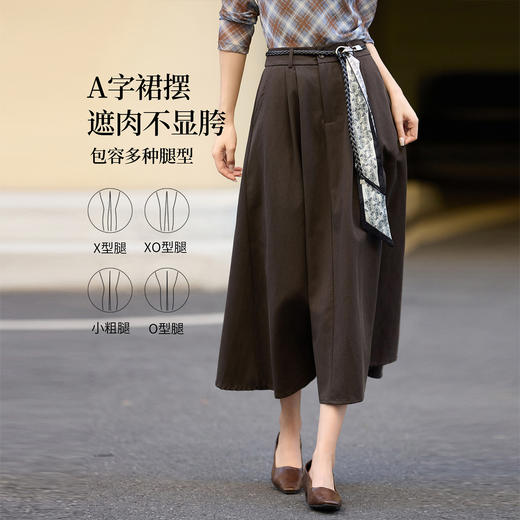 【10/1新品】熙世界老钱风配丝巾天丝半身裙女2025秋季新款遮跨显瘦大摆a字裙 商品图1