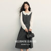 【10/1新品】熙世界格雷系荷叶领假两件连衣裙女长袖灰色通勤收腰裙子2025秋款 商品缩略图1