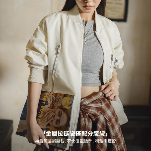 马登美式复古白色宽松棒球服立领飞行员工装夹克休闲外套上衣女秋 商品图2