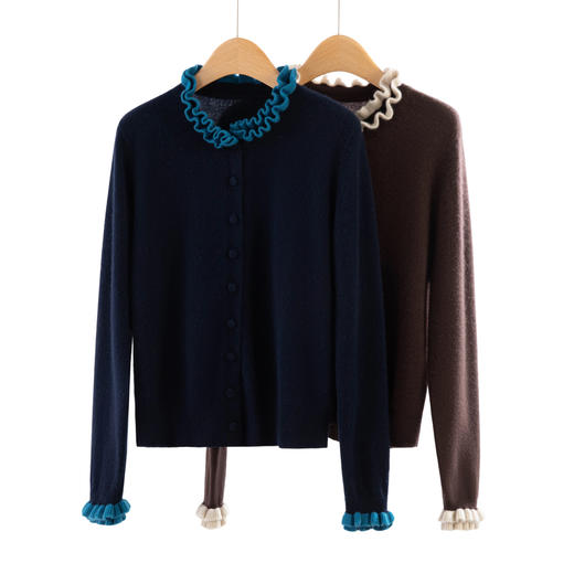 羊绒老钱风常规拼接纯色女士小香风针织上衣 商品图4