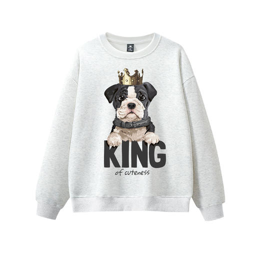 360g美式圆领重磅卫衣女秋冬新款休闲狗狗动物印花宽松大码上衣潮流圆领套头体恤衫 商品图4