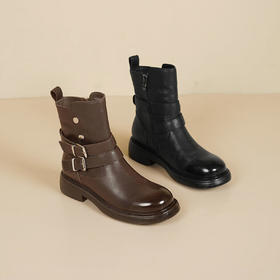 Westory2025年冬季低跟方头牛皮休闲中性风短靴S25DS85811