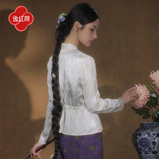 逸红颜风信2025早秋新款仿花萝孔抽腰汉服领新中式外套防晒外披女 商品图3