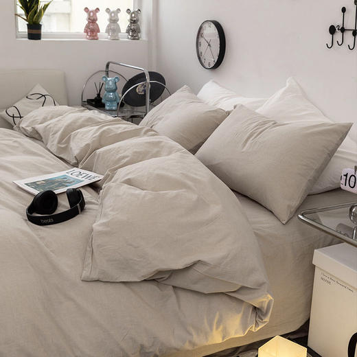 【多妈团购 A类高端色织全棉水洗棉日系无印风四件套】A类母婴级别，安全可靠，100%棉，柔软亲肤，不易掉色，不易起球，可机洗水洗，解放双手-南通智锦 商品图1