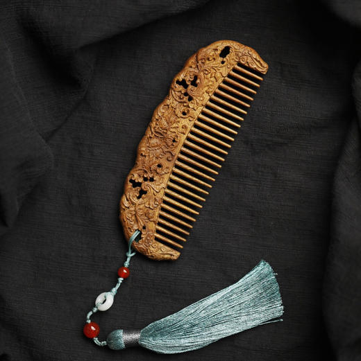 【青山特惠】精品 金丝楠【西番莲纹】木梳   s11 商品图7