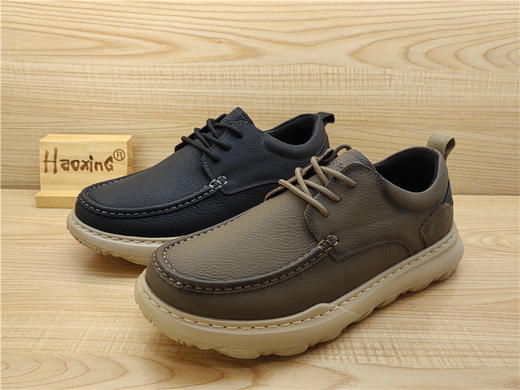 2024豪行秋季新款正品真皮休闲舒适防滑低跟系带男单鞋14305026 商品图4