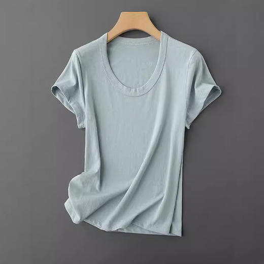 【断码清仓 无退换】天鹅颈、直角肩都拿下！莼棉百搭U型领纯色圆领短袖T春夏通勤风！ 商品图3