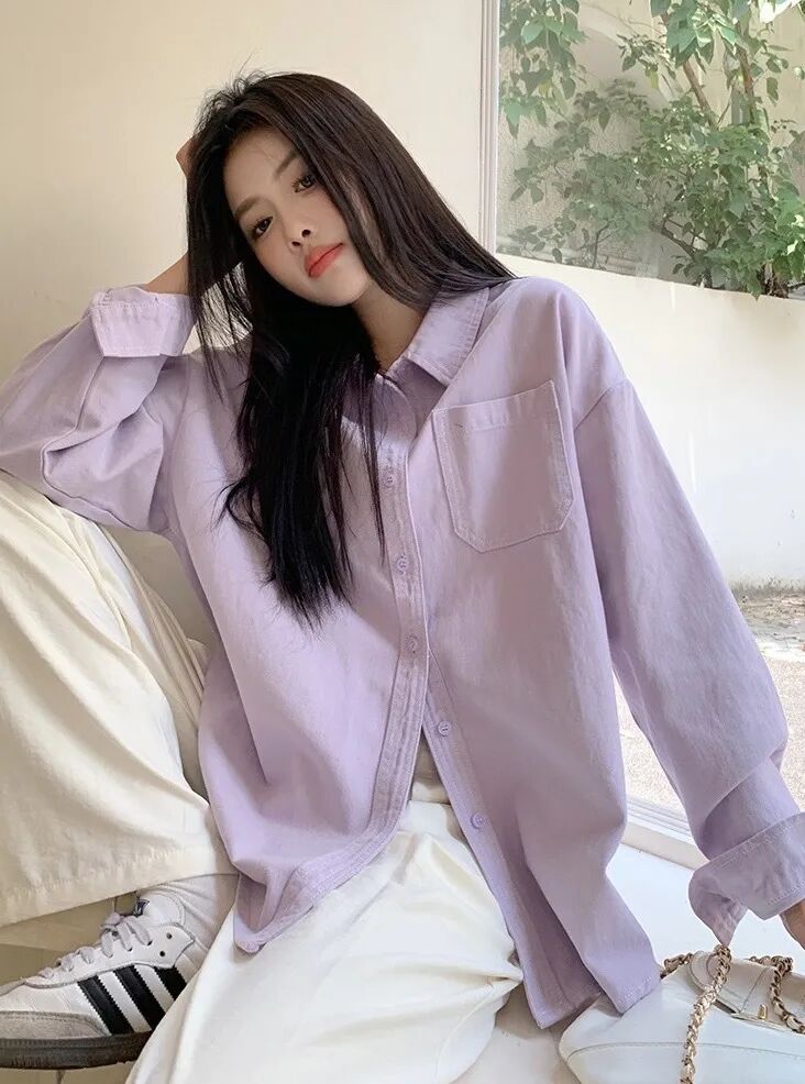 香芋紫牛仔衬衫，气质女人，今年一定要穿紫色【3-5天发货】