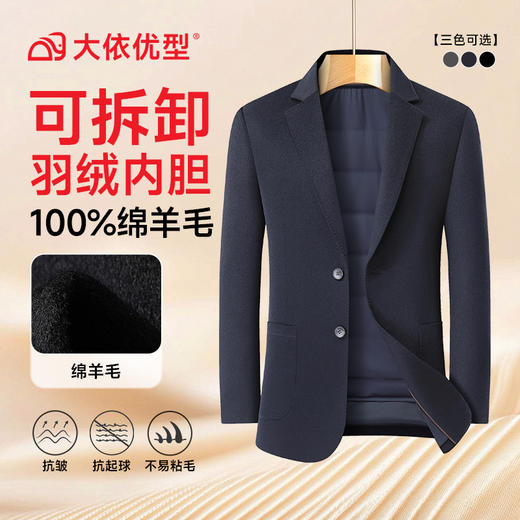 【可拆卸羽绒内胆】【100%绵羊毛】【DDS】大依优型大码男装可脱卸羽绒内胆羊毛大衣中长款西装毛呢外套大衣 商品图6