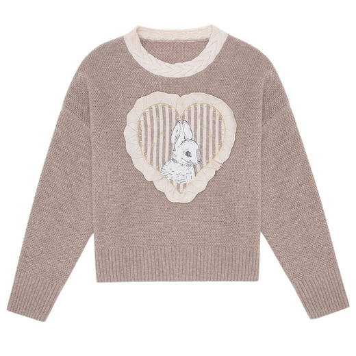 羚荌渼圆领立体绣花绞花贴布绣女羊绒衫 商品图5