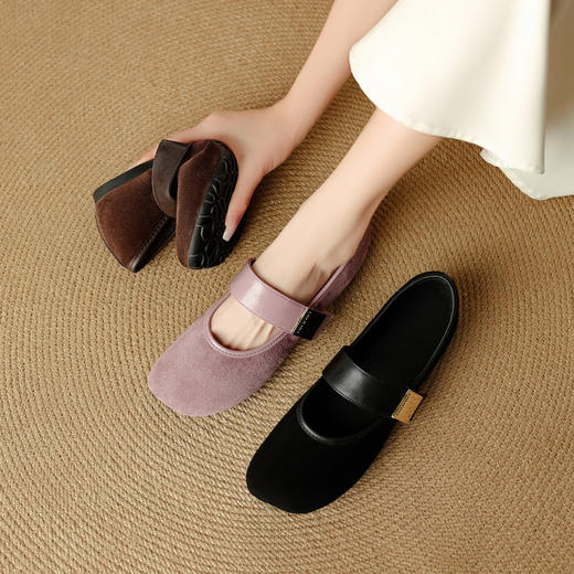【预售5天】秋季新款法式超软羊皮舒适通勤浅口玛丽珍平底单鞋NJMK&K1657 商品图0