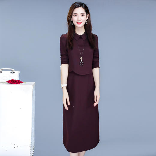 QYMTYH-99H236-Y连衣裙女2025年新款长袖假两件时尚拼结高腰连衣裙中长款A字裙 商品图1