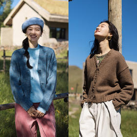 特绽放641朵/纯羊毛花纱肌理落肩流苏开襟毛针织衫女秋冬针织外套