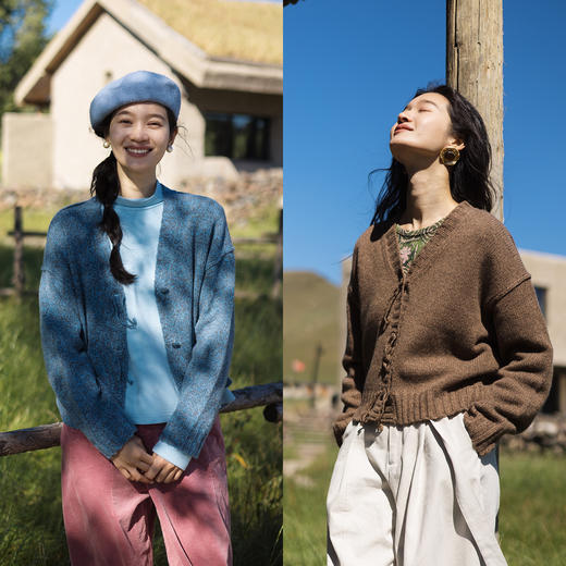 特绽放641朵/纯羊毛花纱肌理落肩流苏开襟毛针织衫女秋冬针织外套 商品图0