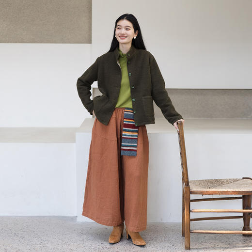 特绽放644朵/加厚汉麻全腰松紧内加抽绳阔腿裤显瘦休闲裤秋冬新款 商品图3