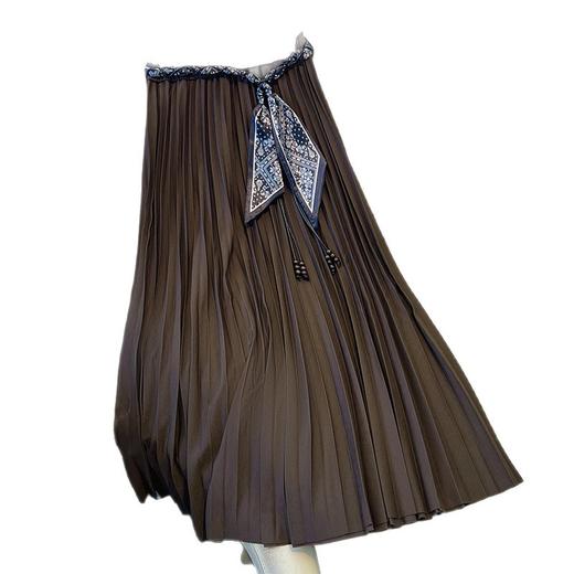 百媚生 【送腰带】半身裙女秋a字百褶裙垂感中长款伞裙0831-1 商品图4