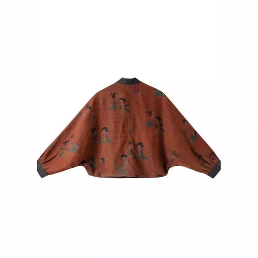 丁摩 正宗老料龟纹香云纱新中式国风仕女图蝙蝠袖真丝开衫上衣2A37 商品图4