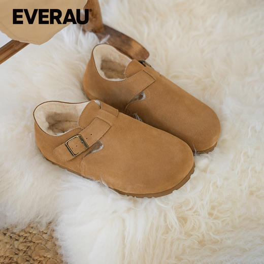 EVERAU牛反绒鞋面内里羊皮毛一体全包勃肯女靴EA7089 商品图6