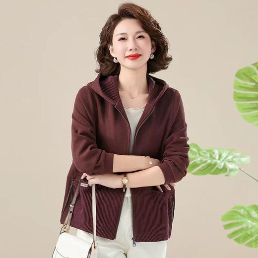 妈妈春秋外套时尚2025新款中老年女秋装洋气连帽夹克短款休闲上衣 商品图0