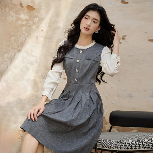 奢姿大码女装2025秋季减龄学院风拼接连衣裙胖妹妹时尚百褶裙子9953853598 商品图2