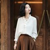 西子/【月光美人】醋酸桑蚕丝拉夫领长袖白色上衣/SYTJ085 商品缩略图0