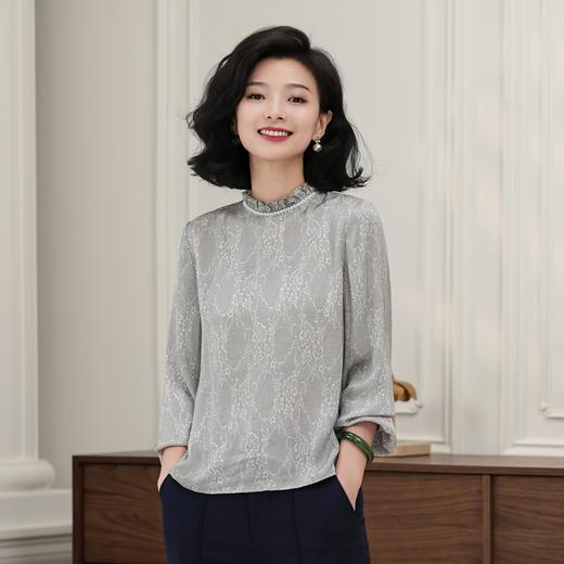 西子/蕾丝物语优雅气质弹力桑蚕丝蕾丝印花灰色衬衣/SYBH2189 商品图2