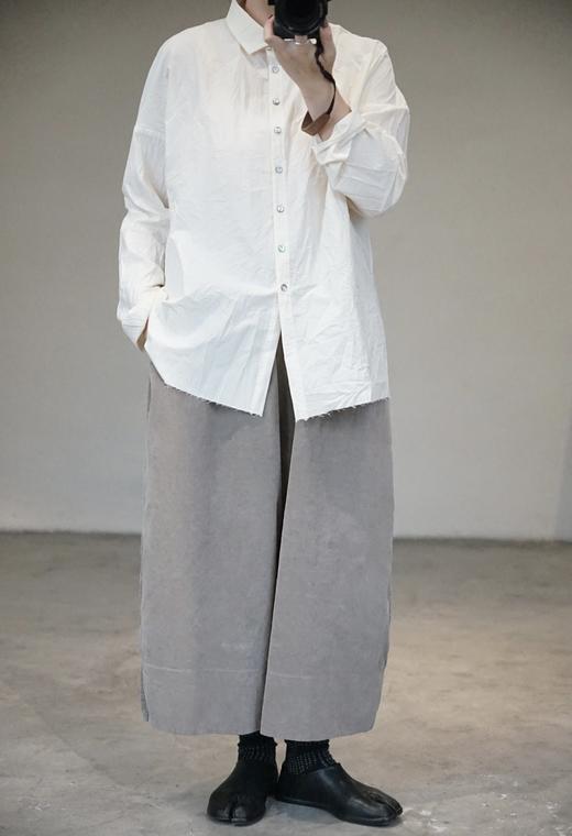 ALBUM DI FAMIGLIA 米白棉质皱褶长袖衬衫(SHORT COLLAR SHIRT LWR) 商品图1