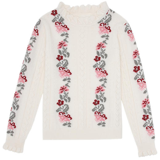 羚荌渼半高领嵌花花边领女羊绒衫 商品图4