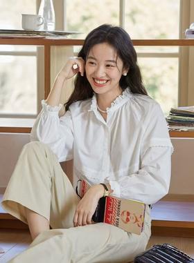 法式立领蕾丝花边长袖小宽松百搭衬衫