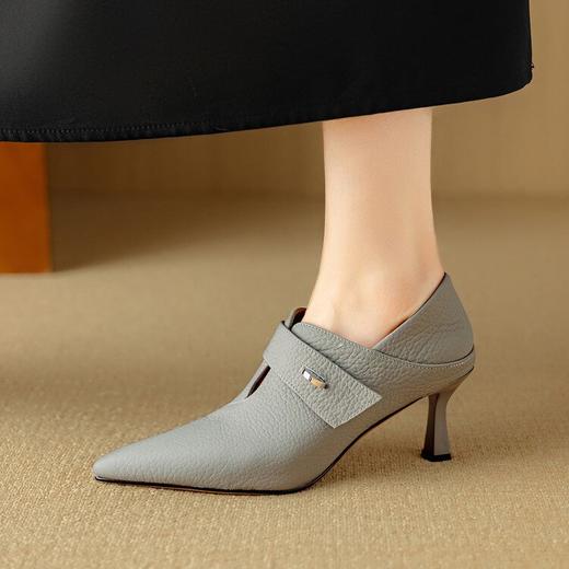 【预售5天】法式复古真皮高跟鞋女新款气质尖头深口单鞋小皮鞋DB&M6608 商品图0