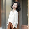 西子/【月光美人】醋酸桑蚕丝拉夫领长袖白色上衣/SYTJ085 商品缩略图3